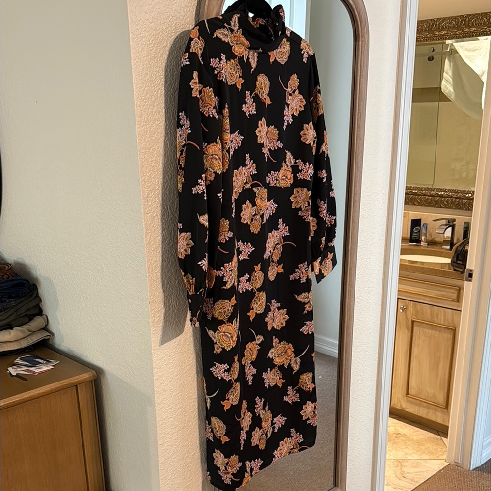 Who What Wear Orange and Pink Long Sleeve Bishop Dress